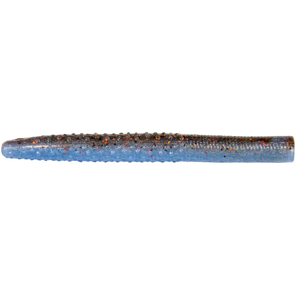 The Z-Man Big TRD lure features an elongated, textured design in speckled blue and dark gray with red and black dots, perfect for Power Finesse ShroomZ techniques.