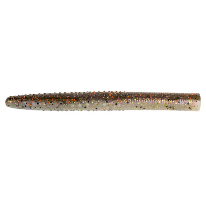 The Z-Man Big TRD soft plastic lure, perfect for finesse fishing, features a worm-like shape with a gradient color from dark to light. Made with ElaZtech construction, its textured surface has small, colorful specks that create an eye-catching shimmer.