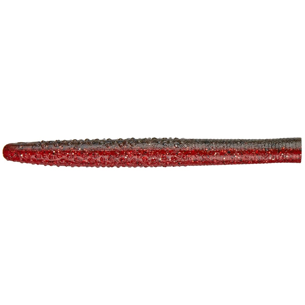 A close-up of a red and black Z-Man Big TRD soft plastic lure by Z-Man, shaped like a worm. Constructed with ElaZtech, it has round bumps to mimic natural prey for finesse fishing.