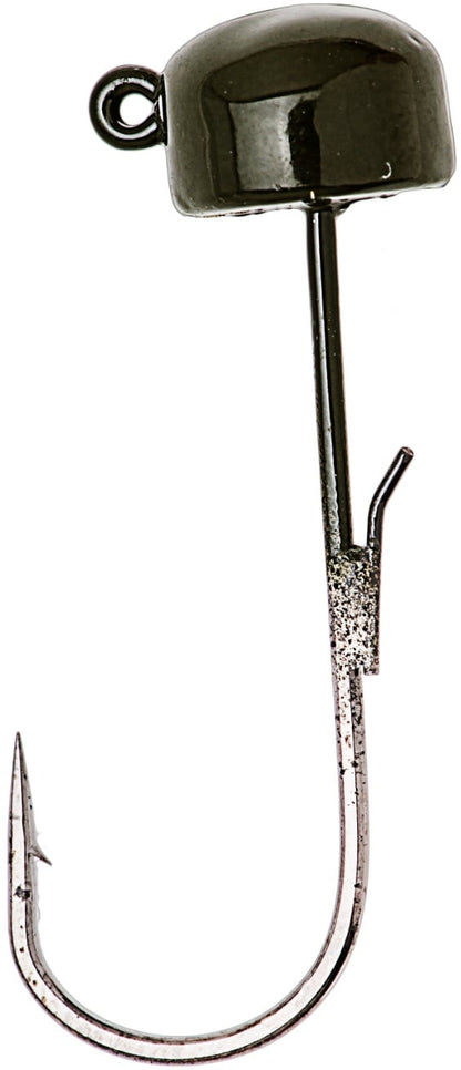 A close-up of a Z-Man Finesse ShroomZ jig head hook, featuring a rounded dark metallic head and sharp curved point, perfect for Ned Rig setups with ElaZtech baits, displayed against a white background.