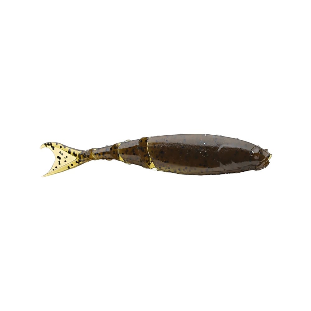 The Z-Man Razor Shadz is a soft, flexible jerkbait with a segmented body and forked tail, mimicking a small fish. Its speckled pattern features yellow and black hints on the tail, making it perfect as a bladed swim jig trailer.