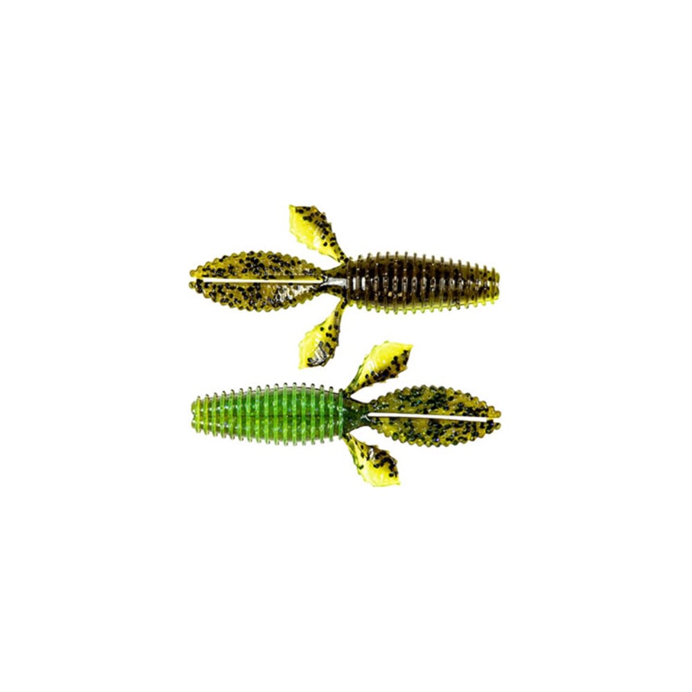 The Z-Man TRD Bugz by Z-Man are two soft plastic insect-shaped fishing lures for bass anglers. One is brown with black spots, the other green with black spots; both have multiple appendages to lure fish. Perfect for Ned Rig setups, they are displayed on a white background.