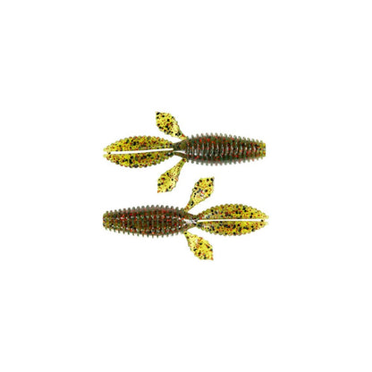 The Z-Man TRD Bugz by Z-Man are perfect for bass anglers, featuring two artificial lures with segmented bodies and multiple appendages. Resembling small insects in green and brown with red spots, they have leaf-like tail sections ideal for a Ned Rig setup.