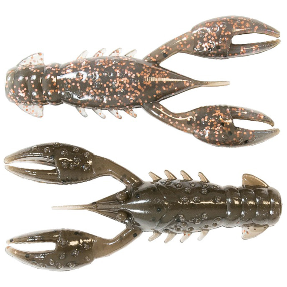The Z-Man TRD Crawz by Z-Man are soft plastic fishing lures shaped like crawfish, with dark brown bodies, orange speckles, segmented bodies, and lifelike pincers—ideal as a crayfish imitation or finesse jig trailer.
