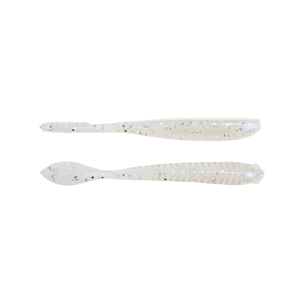 The Z-Man Trick ShotZ lures, crafted with ElaZtech, have ridged translucent bodies with silver specks for attraction. One features a paddle tail and the other a straight tail, making them perfect additions to your tackle box.