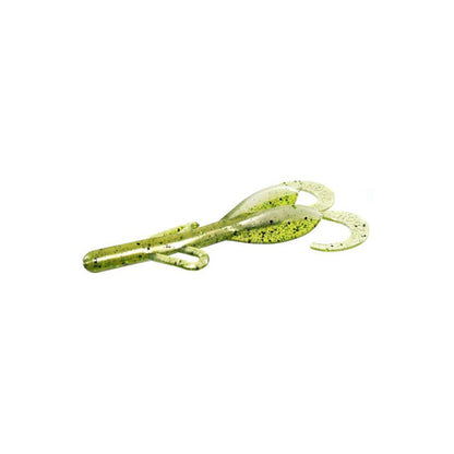 A pair of translucent green salad servers with black speckles, inspired by Zoom Brush Hogs from Zoom, includes a fork and spoon displayed side by side on a white background.