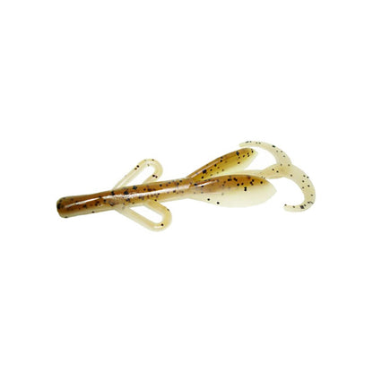 The Zoom Brush Hogs by Zoom are soft plastic creature baits in brown and white with black speckles, featuring multiple appendages and curled tails—perfect for catching big bass. Shown against a white background.