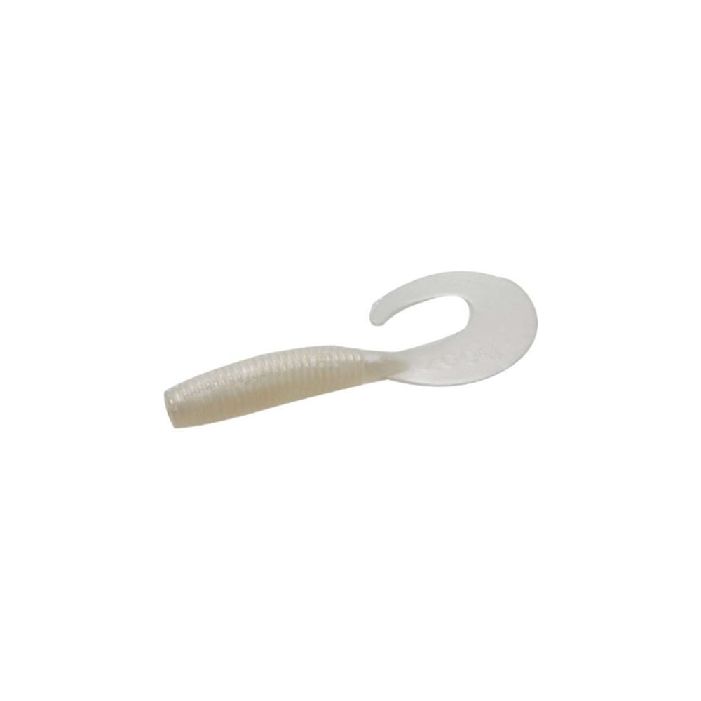 The Zoom Fat Albert Grubs by Zoom are soft, translucent white lures featuring a chunky profile, ribbed cylindrical body, and single curly tail—perfect for attracting bass.