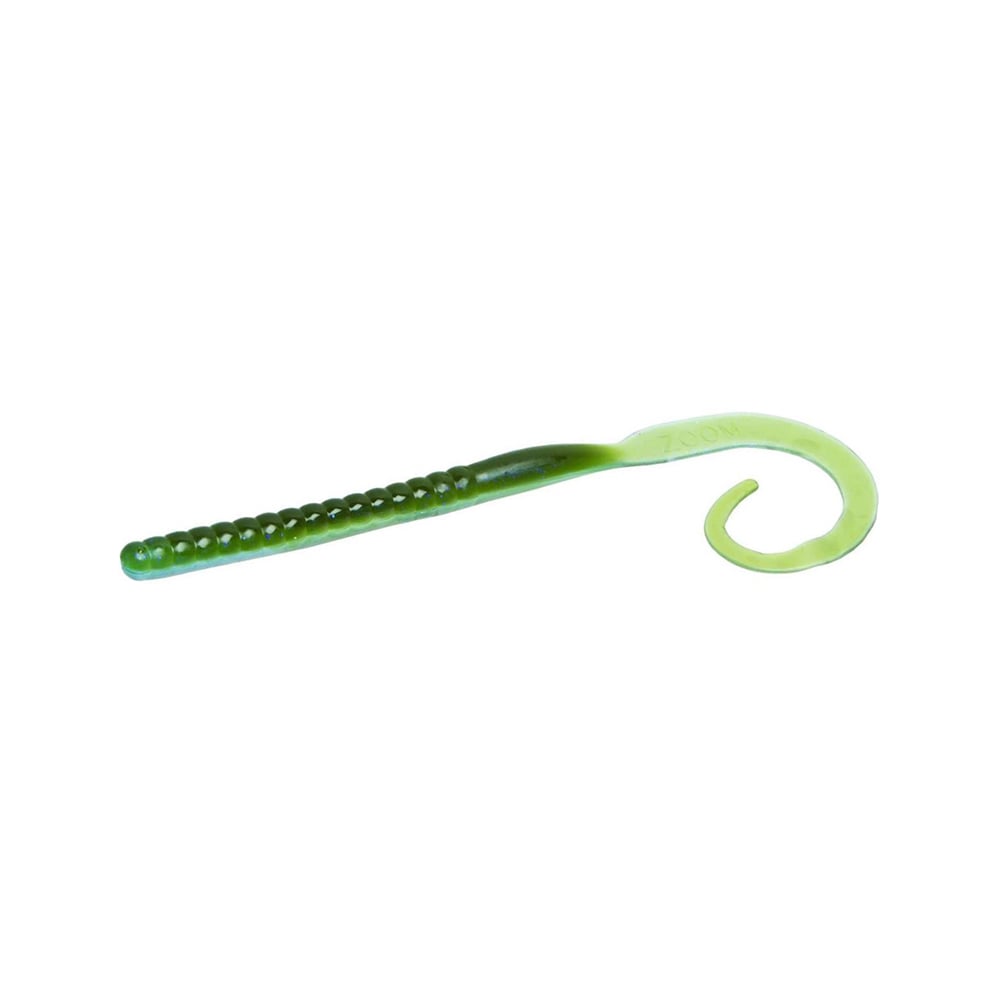 The Zoom Ol' Monster by Zoom is a green soft plastic big worm lure featuring a ribbed body and curled tail, ideal for attracting large bass and popular among tournament anglers.