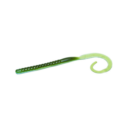 The Zoom Ol' Monster by Zoom is a green soft plastic big worm lure featuring a ribbed body and curled tail, ideal for attracting large bass and popular among tournament anglers.