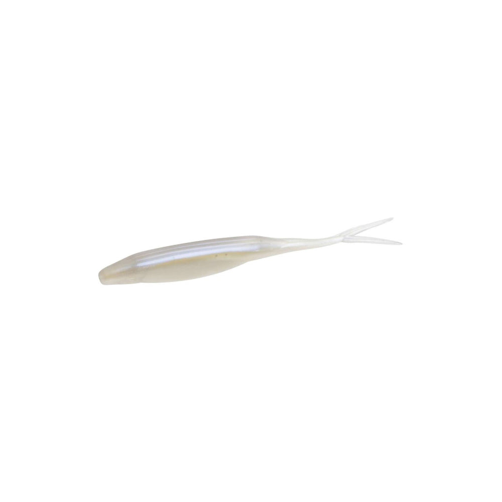 The Zoom Super Fluke by Zoom is a translucent, soft plastic bass fishing lure with a slender baitfish body and forked tail, shown on a plain white background.