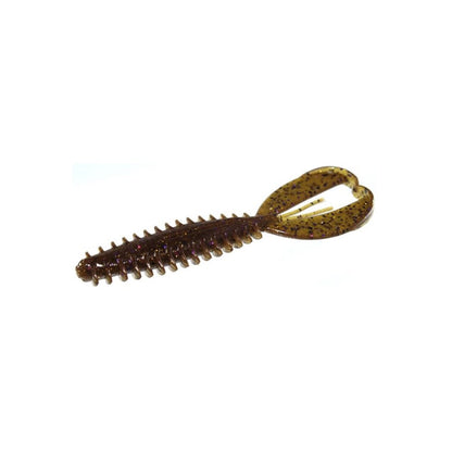 The Zoom Z-Craw, by Zoom, is a dark green soft plastic fishing lure featuring an elongated, ribbed body with speckled details and fluttering claws for realistic movement.