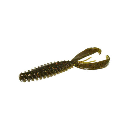 The Zoom Z-Craw, a segmented soft plastic lure by Zoom, features a green elongated body with fluttering claws and glitter accents. Its crayfish or insect-like design is ideal for attracting fish.