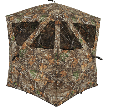 The Ameristep Care Taker Mossy Oak Bottomland Camo Blind by americanlegacyfishing, model 1MB2H134, features mesh windows on three sides and blends seamlessly into woodland environments.