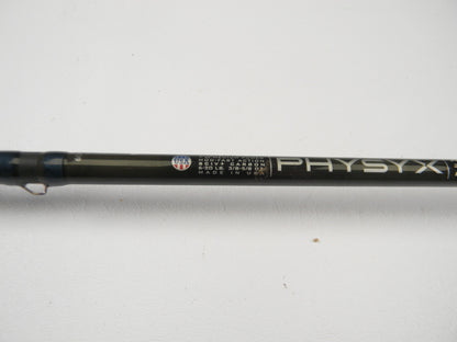 Close-up of a used St. Croix Physyx PHXS710MMF 7'10" medium spinning rod in very good condition on a plain white background. Great for those interested in used gear or wanting store credit through our rod and reel trade-in.