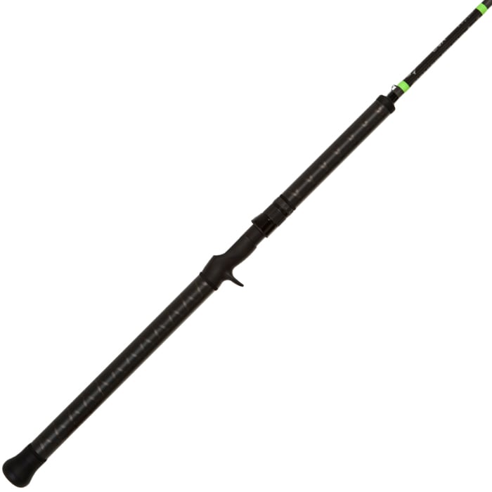 The G. Loomis E6X Salmon 1265-2C SAR GH 10'6" Heavy Casting Rod features a black finish, textured handle with trigger grip, green accents near the reel seat, and MultiTaper Technology—shown on a white background.