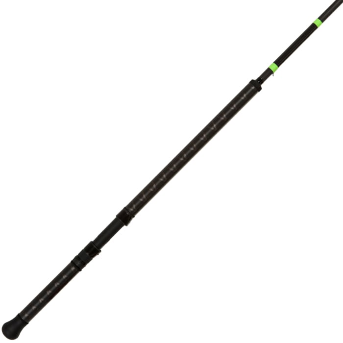 The G. Loomis E6X Salmon 1264-2C SAR BC GH 10'6" Medium Heavy Casting Rod features MultiTaper Technology, a textured handle, green accents, and a reel seat, all shown against a white background.