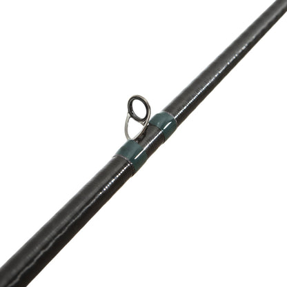 Close-up of the G. Loomis Conquest CNQ 783C MBR Mag Bass Casting Rod, featuring a metal line guide with dark green wrapping and advanced Spiral-X Technology.