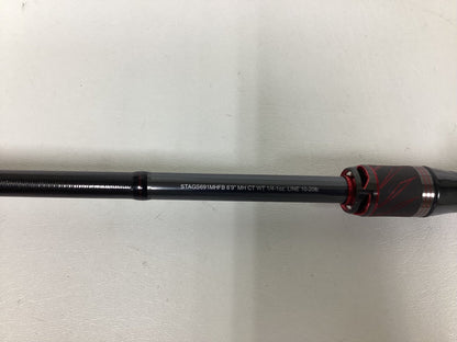 A close-up of a Daiwa Steez AGS STAGS691MHFB used casting rod in excellent condition, with black text showing specs, ideal for trading in during our Rod and Reel Trade-In event to earn store credit, against a white background.