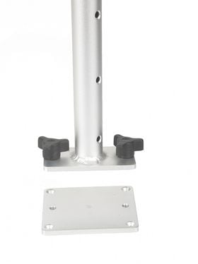 A close-up of the Millennium Spyder Lok Rod Holder Base - R101, featuring a mounting plate with two black adjustment knobs above a flat base plate with four screw holes, designed for use with Millennium rod holder systems.