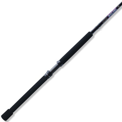 The St. Croix Mojo Salt 8'0" Heavy Conventional Rod (MSWC80HMF) features a foam handle, metallic reel seat, and reinforced blank—ideal as a boat fishing rod. Shown isolated on a white background.