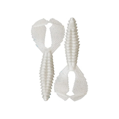 Two Reaction Innovations Spicy Beaver 4.0 baits by Reaction Innovations, featuring a ribbed, translucent white body with wing-like ends, are shown side by side on a plain white background—ideal as swim jig trailers or punching bait.