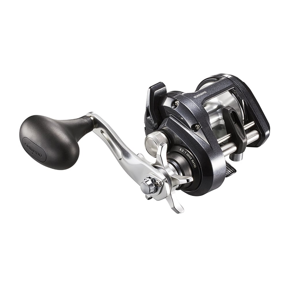 A close-up of the Shimano Tekota 600HGA 6.3:1 Casting Reel (TEK600HGA) from Shimano, featuring a large ergonomic handle, precision metal components, robust performance, and Coreprotect water resistance.