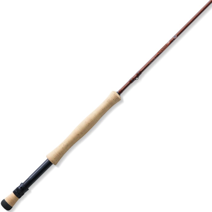 The St. Croix Imperial USA 9'0" 10wt Fly Rod (IU9010.4) features a premium cork handle, slender reddish-brown SCIV graphite shaft, and black reel seat, shown diagonally on a white background.
