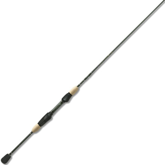 The St. Croix Legend Elite Panfish 6'0" Ultra Light Spinning Rod (LEP60ULF), featuring a black handle and cork grips, is shown diagonally on a white background. Crafted from High-Modulus Graphite by St. Croix.