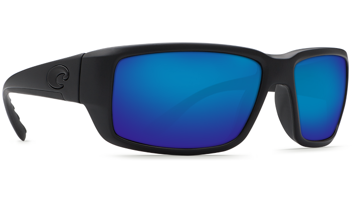The Costa Del Mar Fantail sunglasses by Costa Del Mar feature thick black frames and mirrored blue polarized lenses—perfect for performance sport fishing.