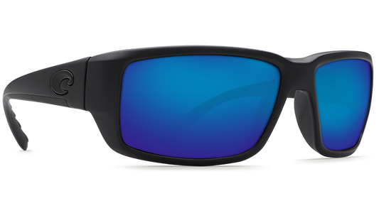 The Costa Del Mar Fantail sunglasses by Costa Del Mar feature thick black frames and mirrored blue polarized lenses—perfect for performance sport fishing.