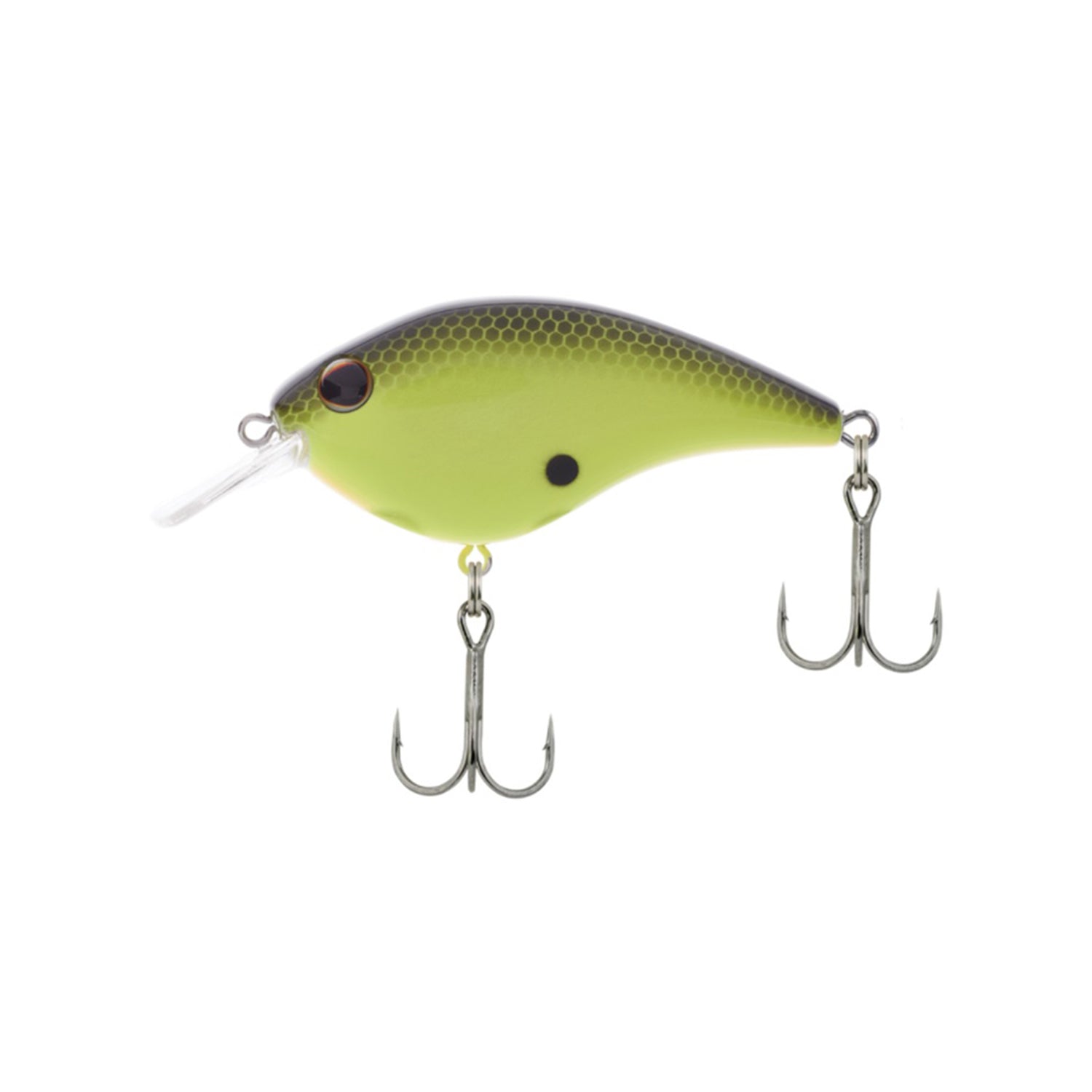 The Berkley Clickin' Frittside Crankbait by Berkley is a lure with hooks, perfect for stained water, delivering great action and attraction for various fish species.