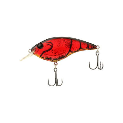 The Berkley Clickin' Frittside Crankbait features a red, fish-shaped body with black markings, a clear lip, and two treble hooks, delivering lifelike balsa action ideal for stained water fishing.