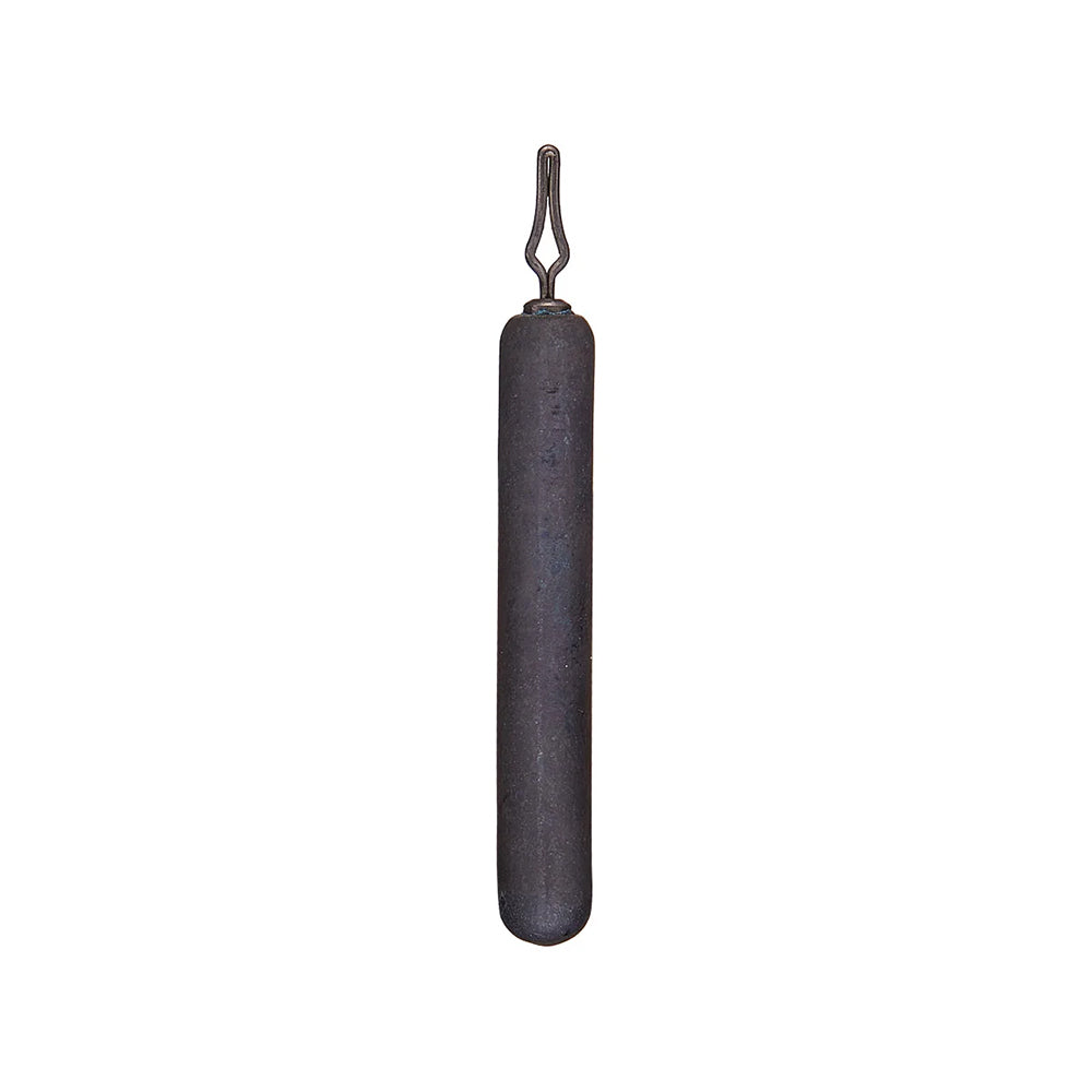 The Bullet Weights Tactical Tungsten Skinny Drop Shot Weight by Bullet Weights features a vintage wooden handle, dark cylindrical body, and metal looped end, reminiscent of early tactical weights, shown isolated on a white background.