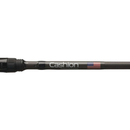 Close-up of the Cashion Rods Element Z2 Series Casting Rod Swimbait 7'10" Medium Heavy handle, featuring the "Cashion" brand name and a small American flag, designed for swimbait or crankbait casting.
