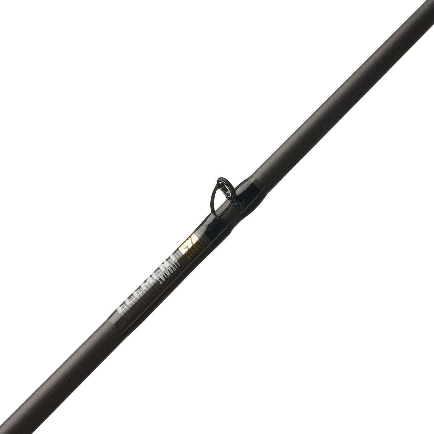 A close-up of the Cashion Element Z2 Series Casting Rod Swimbait 7'10" Medium Heavy (EZ2SW710MHMF) by Cashion, highlighting a single line guide and part of its label against a white background.