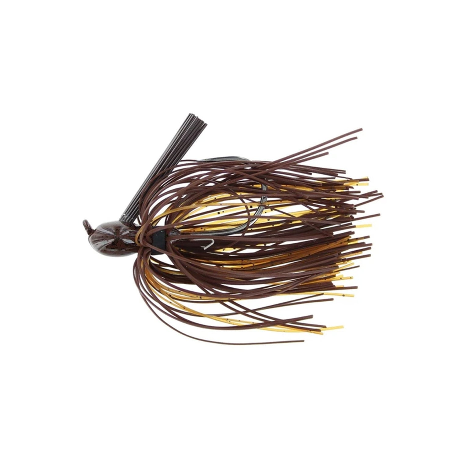 The Dirty Jigs Matt Herren Flippin' Jig features a brown and gold finish, silicone skirt strands, and a weed guard—ideal for bass fishing in heavy cover. Shown here on a white background.
