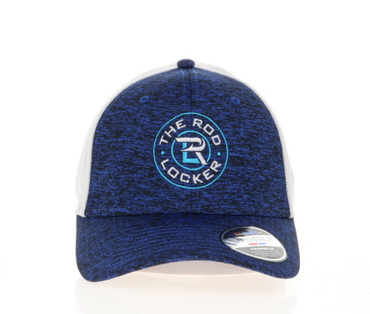 The Rod Locker Crest Flexfit Hat Heather Blue White Mesh