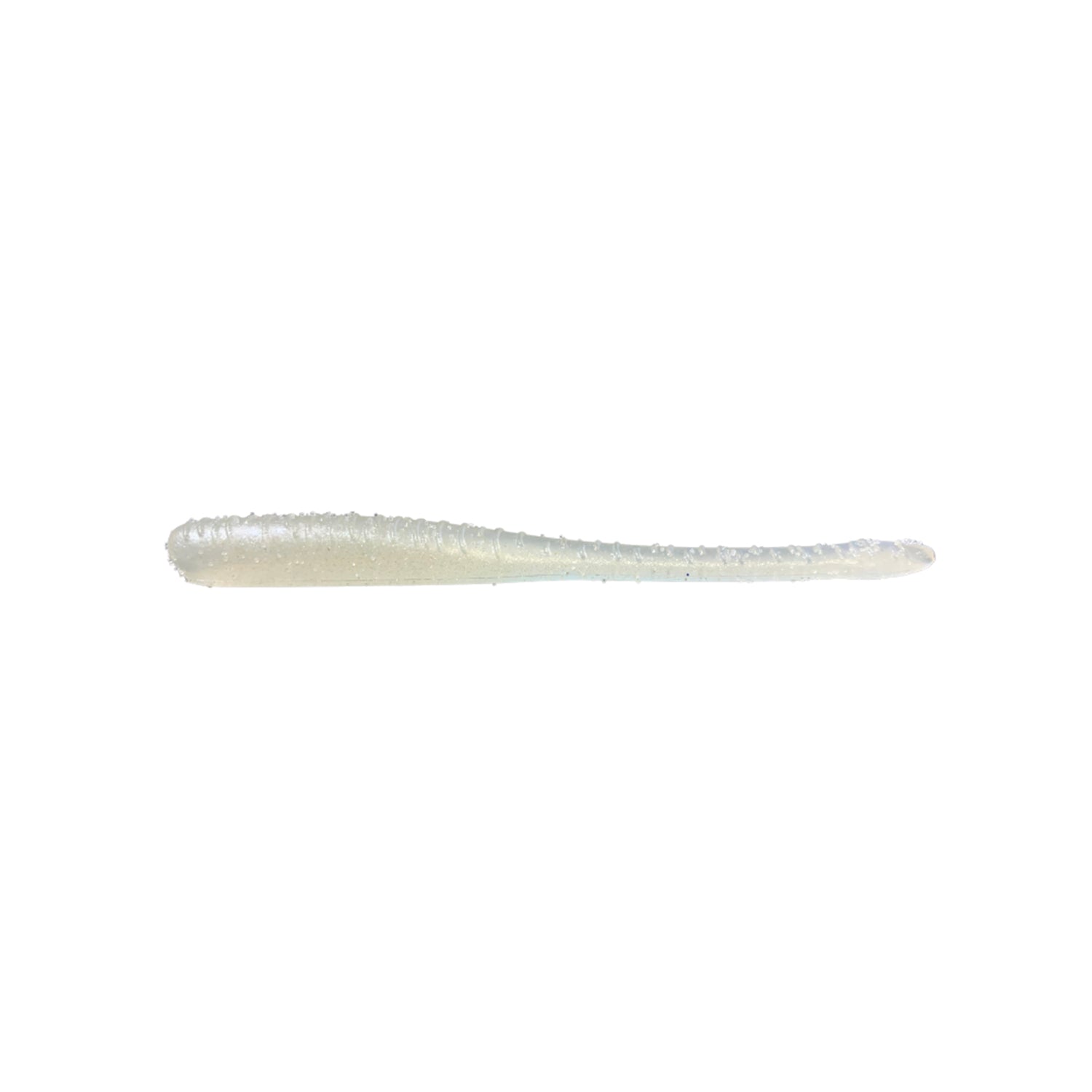 The Great Lakes Finesse Drop Worm 4" 8pk is a translucent, soft plastic lure with neutral buoyancy, ribbed texture, and a tapered shape—ideal for dropshot fishing.