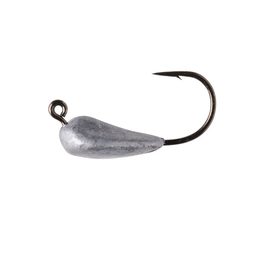 A Great Lakes Finesse Mini Micro Tube Jig Head, featuring a rounded metallic silver weight and a sharp Mustad UltraPoint hook, is shown against a white background.