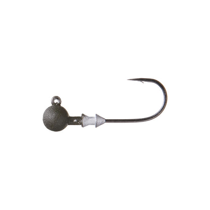 The Great Lakes Finesse Stealth Football Jighead by Great Lakes Finesse features a round weighted end, sharp curved hook, and small line ring—perfect for finesse fishing; shown here isolated on a white background.