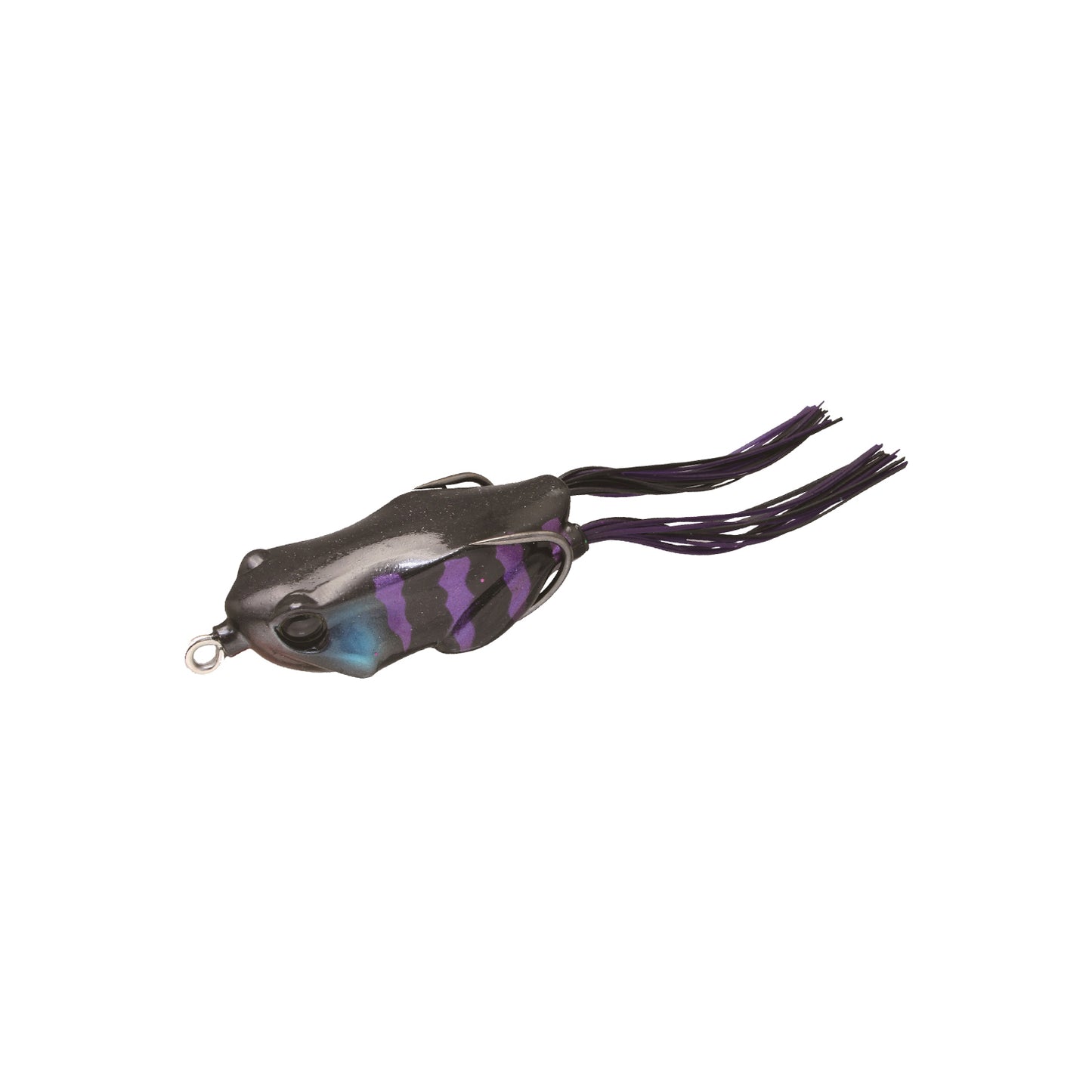 The Jackall Kaera Frog by Jackall is a realistic hollow body frog lure with a black body, purple and blue accents, and long black rubber legs—perfect for anglers seeking lifelike action.