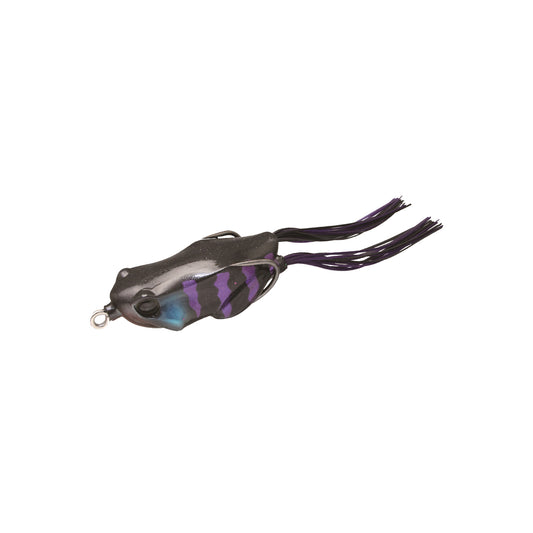 The Jackall Kaera Frog by Jackall is a realistic hollow body frog lure with a black body, purple and blue accents, and long black rubber legs—perfect for anglers seeking lifelike action.