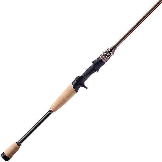The Megabass Evoluzion Casting Rod Super Griffon Competizone 6'10" Medium Light+ features a black and tan handle with ergonomic grips, designed for precision casting—ideal for cranking applications.