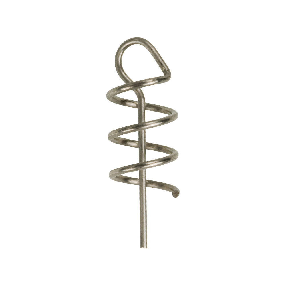 The Owner CPS Centering Pin Spring by Owner features a metal spiral design with a looped handle and pointed end, perfect for anchoring into soft baits or use with Twistlock hooks.