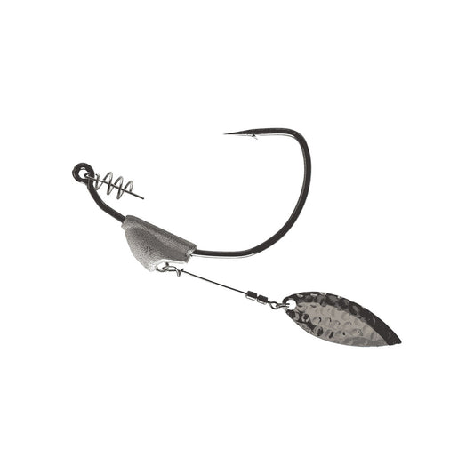 The Owner Beast Flashy Swimmer Willow Blade by Owner features a metal coil for bait, a weighted section, and a hammered willow spinner—perfect for rigging soft swimbaits with added flash and attraction.