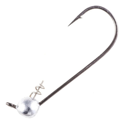 A close-up of a single Owner Shaky Ultrahead by Owner, featuring a round weighted head and TwistLOCK screw to secure soft plastic bait—perfect for weedless Texas Rigging and finesse baits.