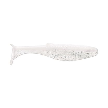 The Rapala Crush City The Mayor Swimbait 2.5" 8pk is a translucent, soft paddle tail swimbait with embedded silver glitter, perfectly shaped like a small fish—ideal for enticing bass.