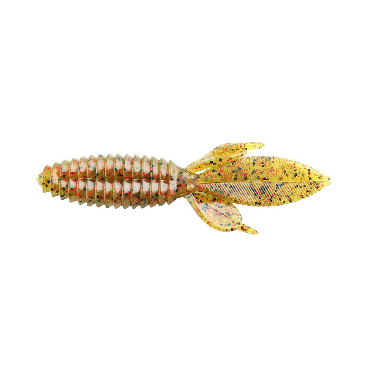 The Reaction Innovations Sweet Beaver 4.20 is a bright, yellow-brown flipping bait with a textured body and multiple speckled fins, resembling an insect or aquatic creature.