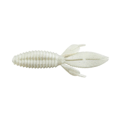 The Reaction Innovations Sweet Beaver 4.20 is a translucent, ribbed soft plastic lure with small side and tail fins, ideal for flipping bait scenarios against a plain white background.